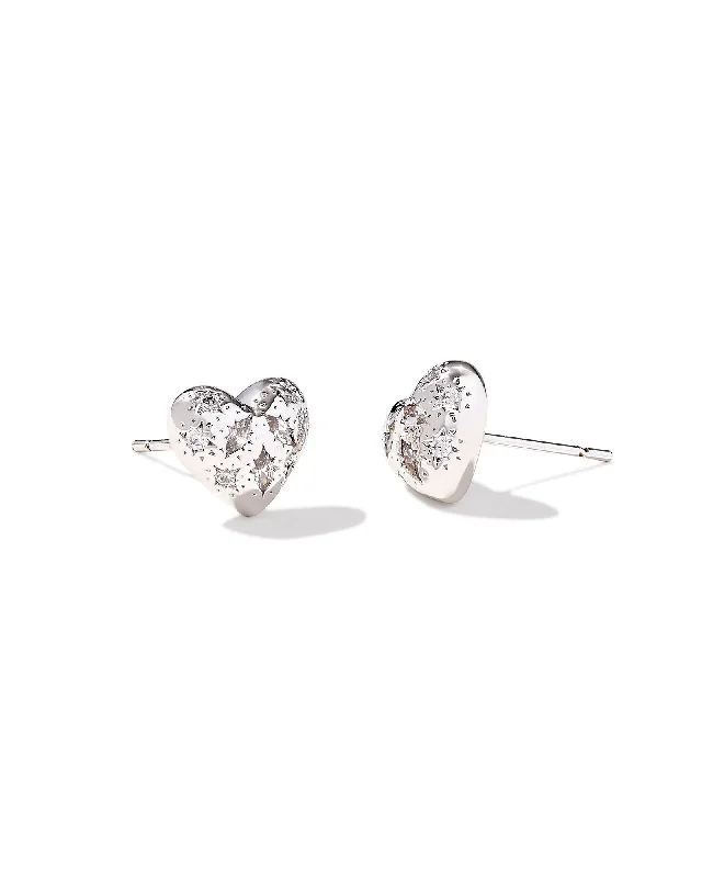 Best hoop earrings with butterfly motifs for a playful and whimsical appearance-Holland Heart Stud Earring in Silver White Crystal