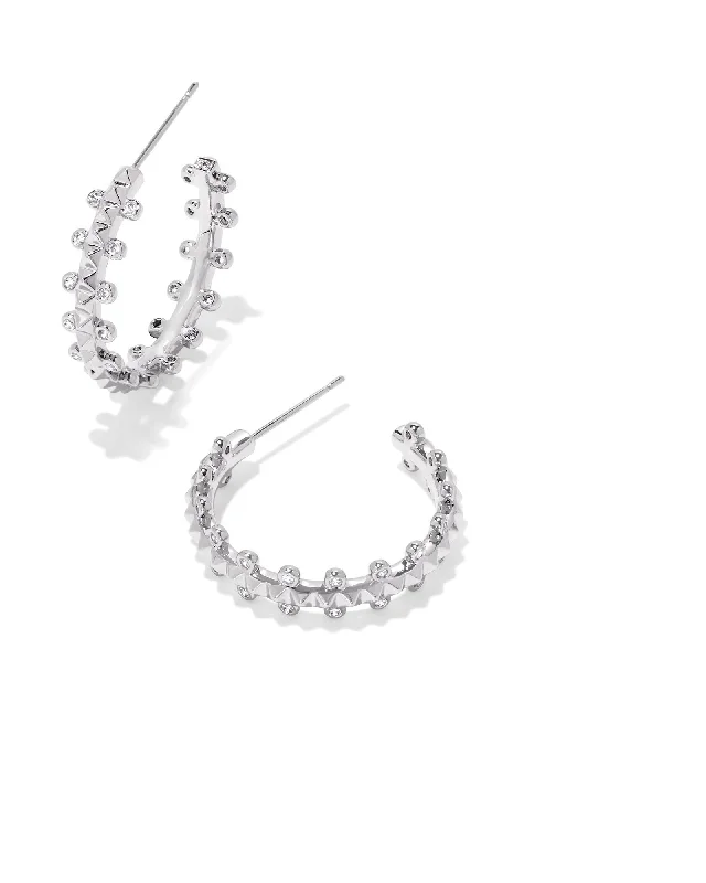 Hoop earrings with dangling charms for a playful and fun look-Jada Small Hoop Earring in Rhodium White Crystal