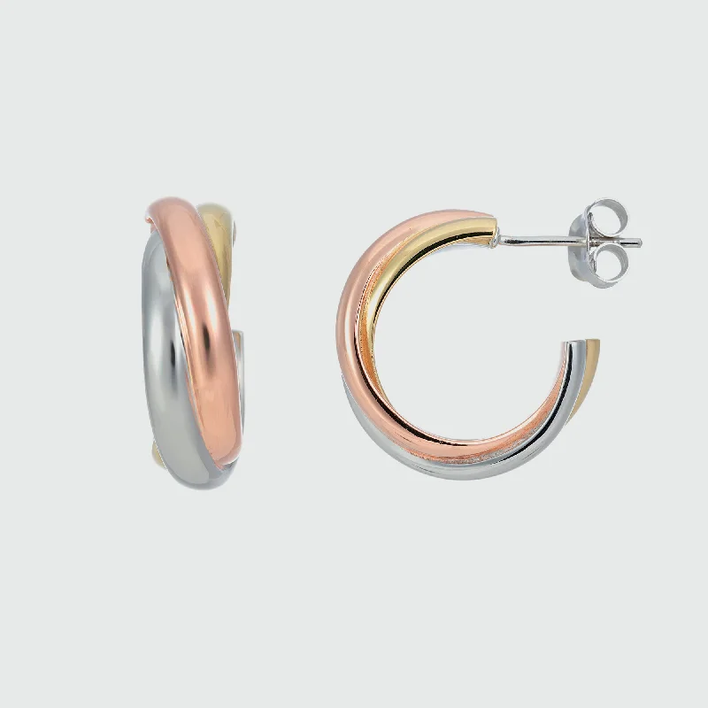 Hoop earrings with cut-out designs for a creative and lightweight effect-Knightsbridge Three Colour Gold Vermeil Triple Hoop Earrings