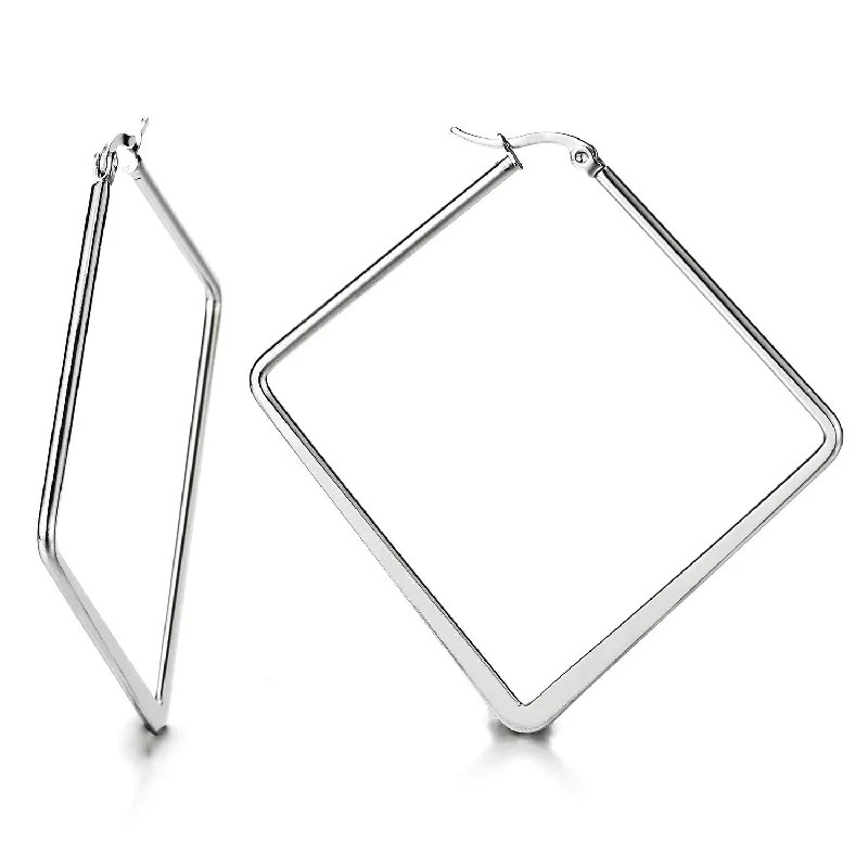 Best hoop earrings with matte finish for a sophisticated, understated design-Large Square Huggie Hinged Hoop Earrings Plain, for Women Girls, Stainless Steel