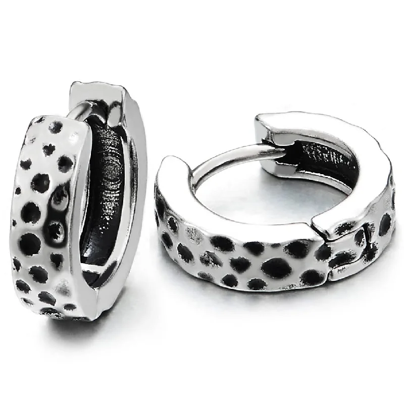 Best hoop earrings with sparkling cubic zirconia for a brilliant, budget-friendly effect-Mens Women Stainless Steel Concave Dots Pattern Huggie Hinged Hoop Earrings 2 pcs