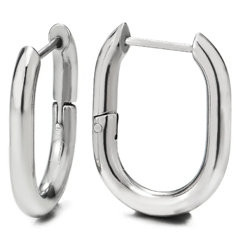 Hoop earrings with faceted crystals for added sparkle and shine-Mens Women Stainless Steel Plain U-shape Huggie Hinged Hoop Earrings 2 pcs