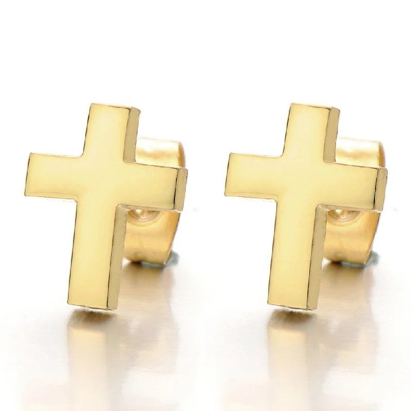 Hoop earrings with stacked layers for a bold and textured design-Mens Womens Gold Color Cross Earrings of Stainless Steel, 2 pcs