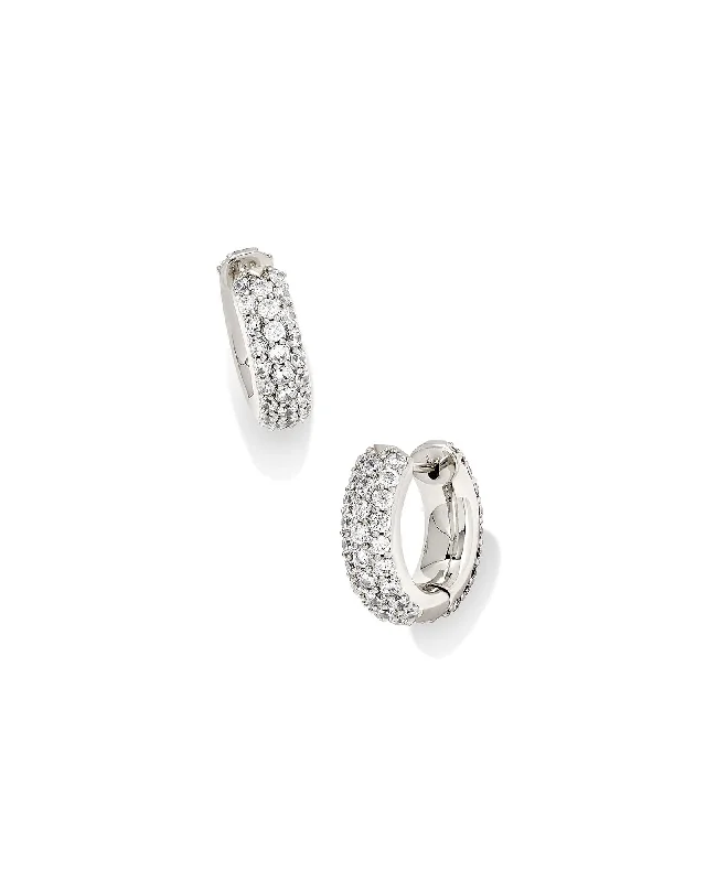 Best hoop earrings with geometric pendants for a modern, chic appeal-Mikki Pave Huggie Earrings in Silver