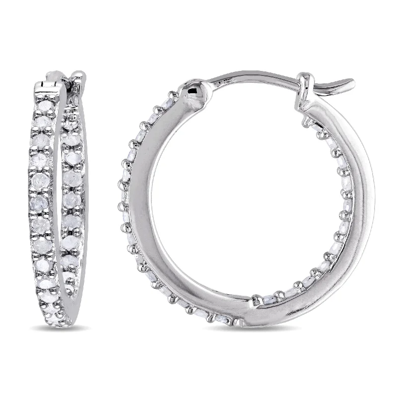 Best hoop earrings with vintage coins for a retro, antique-inspired style-Mimi & Max 1/2ct TDW Diamond Inside Outside Hoop Earrings in Sterling Silver