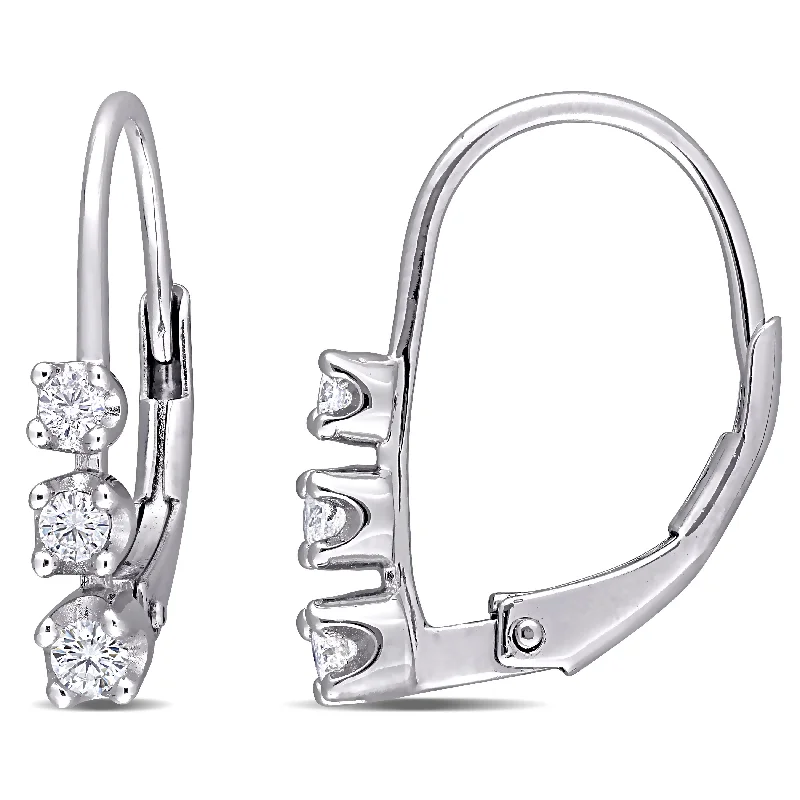 Best hoop earrings with butterfly motifs for a playful and whimsical appearance-Mimi & Max 1/4ct TDW 3 Stone Diamond Leverback Earrings in Sterling  Silver