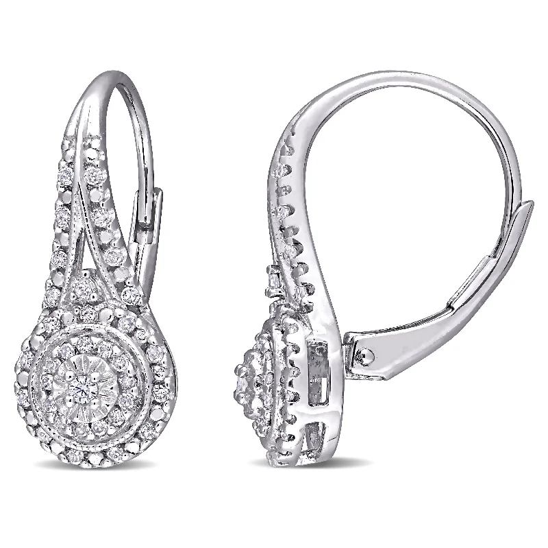 Hoop earrings with snake print designs for an edgy, wild appearance-Mimi & Max 1/4ct TDW Diamond Halo Leverback Earrings in Sterling Silver