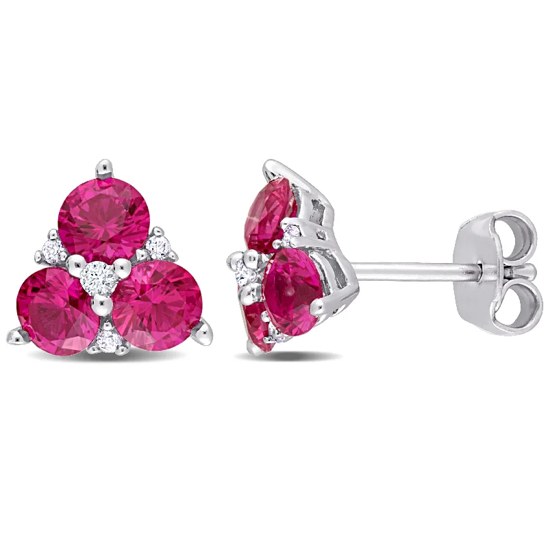 Best hoop earrings with Swarovski crystals for added sparkle and luxury-Mimi & Max 1 7/8 CT TGW Created Ruby and Created White Sapphire 3-Stone Earrings in Sterling Silver