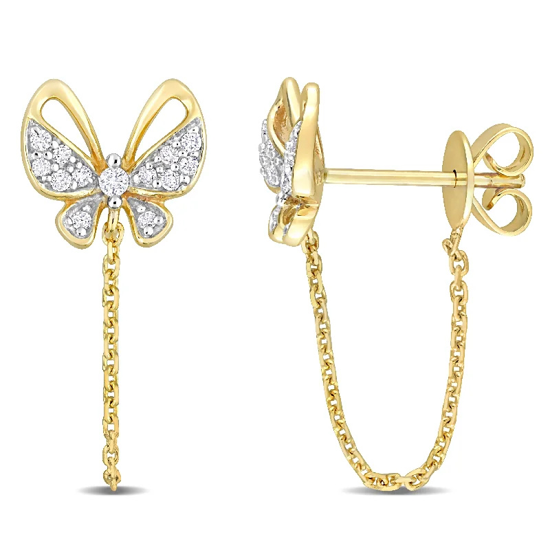 Best hoop earrings with asymmetrical designs for a fashion-forward, avant-garde look-Mimi & Max 1/7ct TDW Diamond Butterfly Chain Link Earrings in 14k Yellow Gold