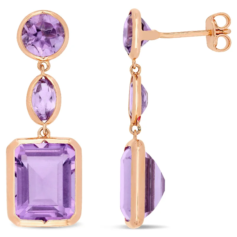 Hoop earrings with colorful beads for a fun and playful vibe-Mimi & Max 11 1/2 CT TGW Rose de France and Amethyst Link Earrings in Rose Plated Sterling Silver