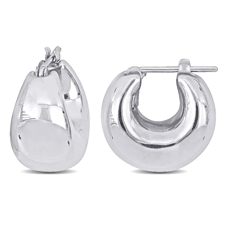 Best hoop earrings with braided leather for a rustic, stylish finish-Mimi & Max 13.5mm Wide Polished Huggie Earrings in 14k White Gold