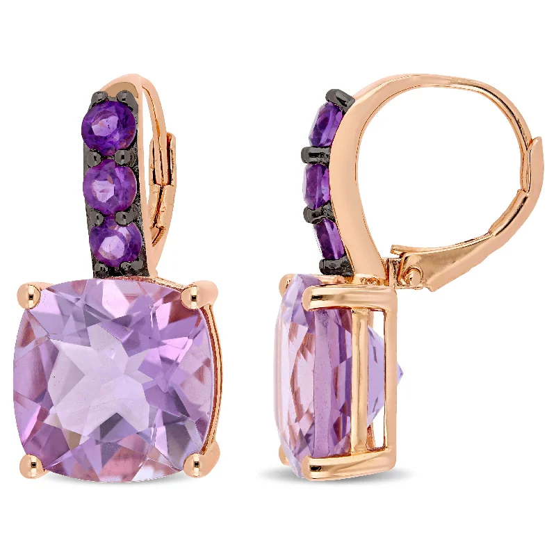 Hoop earrings with twisted metal designs for a dynamic and modern style-Mimi & Max 15 1/2 CT TGW Rose de France and Amethyst Leverback Earrings in Rose Plated Sterling Silver