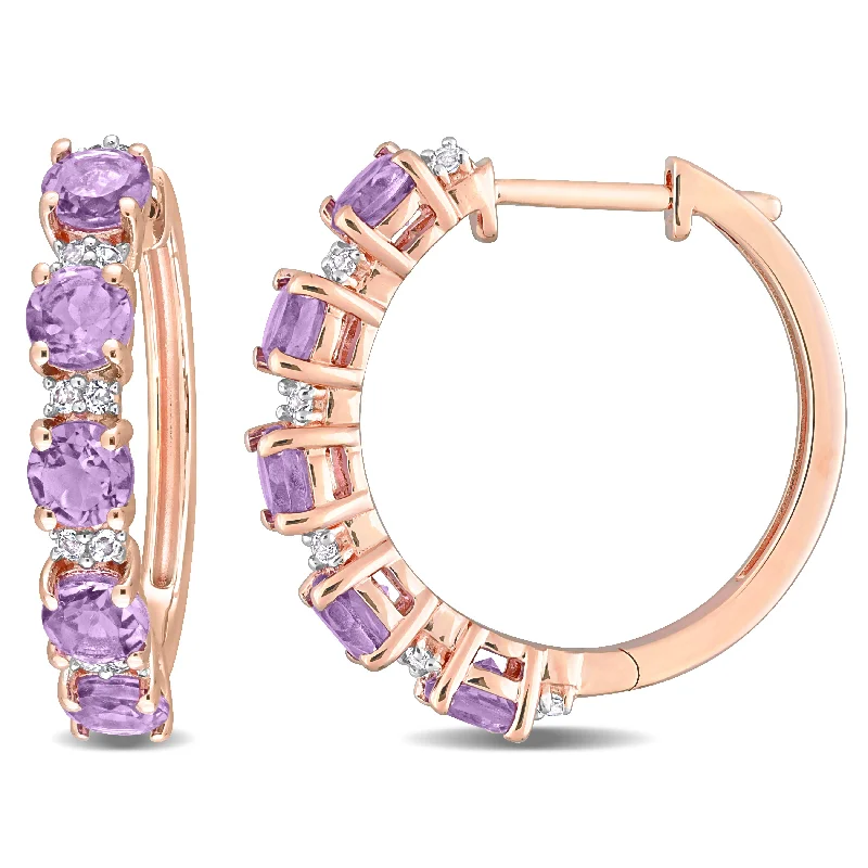 Best hoop earrings with stacked layers for a dimensional and bold look-Mimi & Max 2 1/2 CT TGW Amethyst and White Topaz Hoop Earrings in Rose Plated Sterling Silver