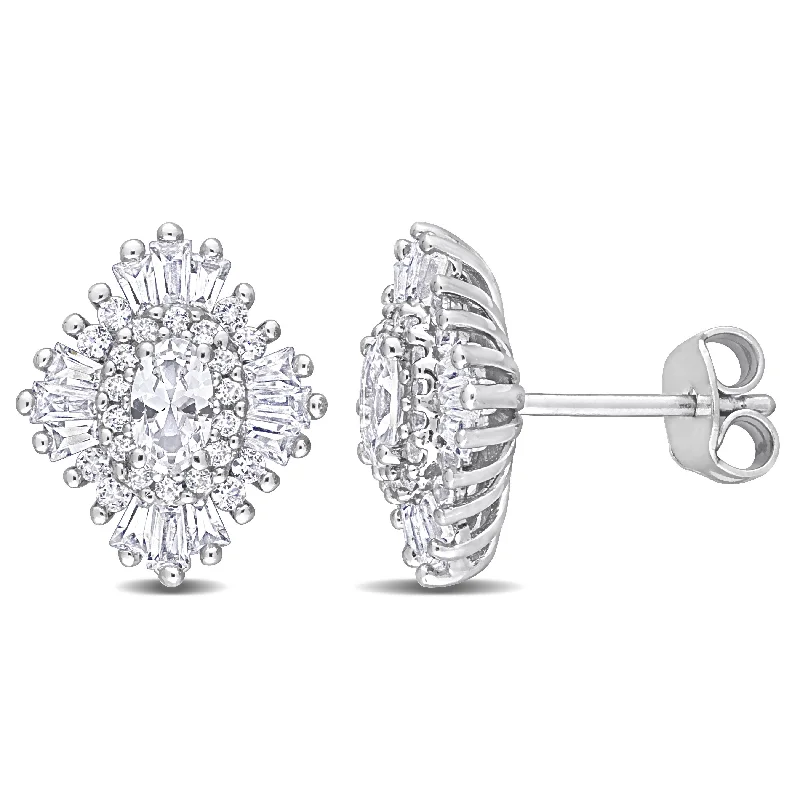 Hoop earrings with braided patterns for a detailed and textured finish-Mimi & Max 2 7/8 CT TGW Created White Sapphire Starburst Earrings in Sterling Silver