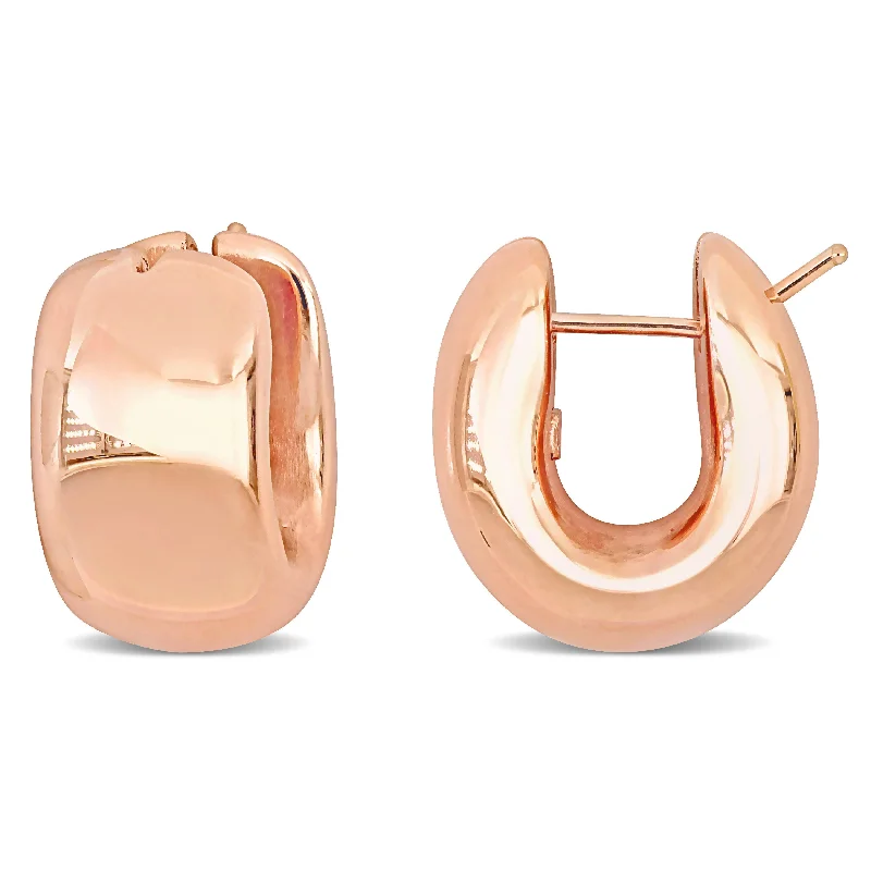 Hoop earrings with oversized pearl accents for a statement-making look-Mimi & Max 20.5mm Wide Polished Huggie Earrings in 14k Rose Gold