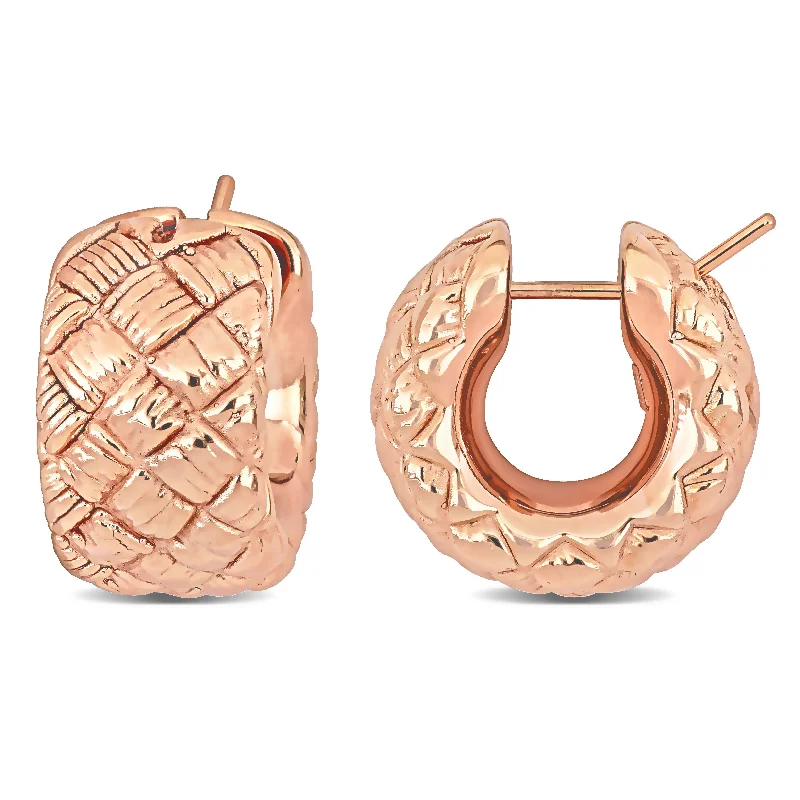 Best hoop earrings with geometric shapes for a modern and artistic appeal-Mimi & Max 21mm Lattice-Style Hoop Earrings in 14k Rose Gold