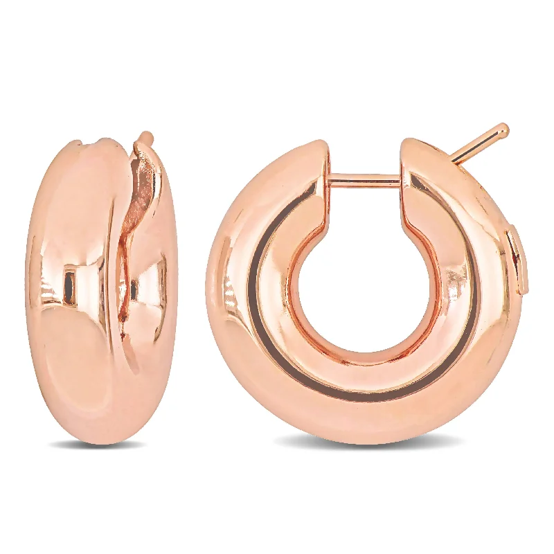 Hoop earrings with rhinestone-studded rims for a glamorous touch-Mimi & Max 21mm Polished Hollow Hoop Earrings in 14k Rose Gold