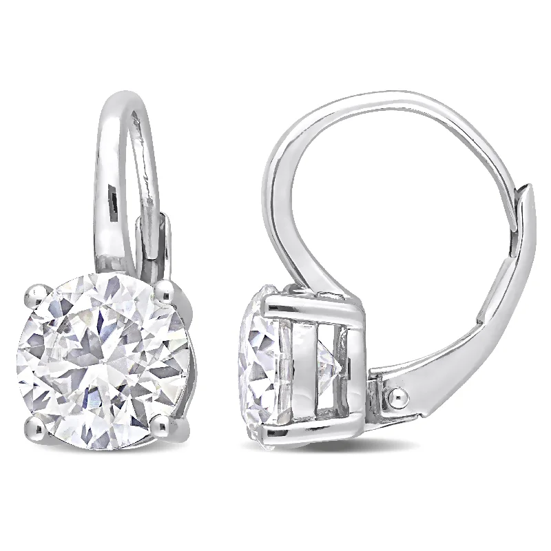 Hoop earrings with textured finishes for a vintage and classic style-Mimi & Max 3 1/5ct DEW Created Moissanite Solitaire Leverback Earrings in Sterling Silver