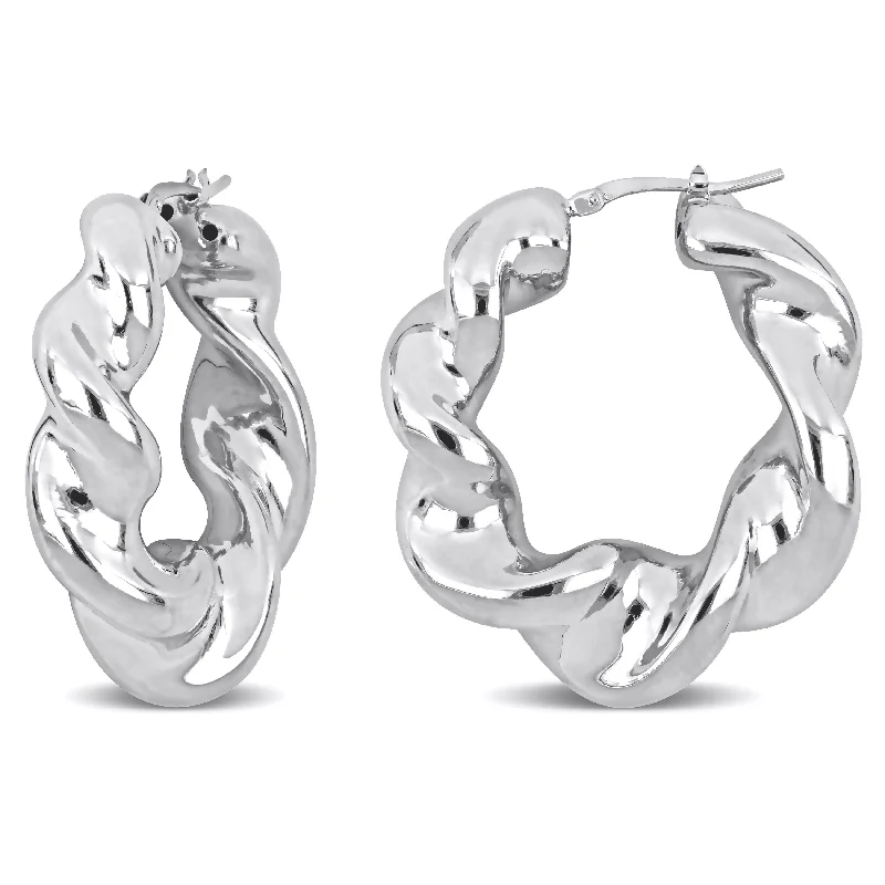 Hoop earrings with heart-shaped frames for a romantic and feminine look-Mimi & Max 39.5 mm Twisted Hoop Earrings in Sterling Silver