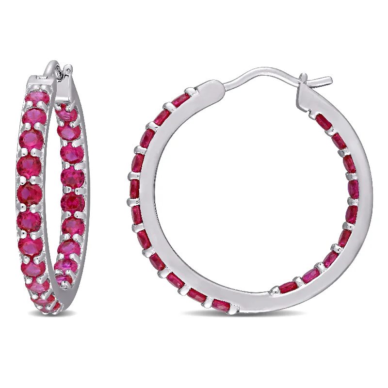 Hoop earrings with diamond-cut surfaces for added sparkle and shine-Mimi & Max 3ct TGW Created Ruby Inside Outside Hoop Earrings in Sterling Silver