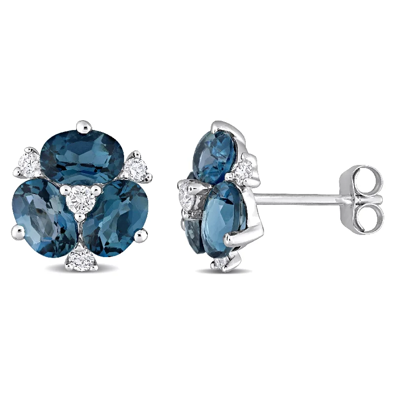 Hoop earrings with textured finishes for a vintage and classic style-Mimi & Max 3ct TGW London Blue Topaz and 1/4ct TDW Diamond Floral Earrings in 14k White Gold