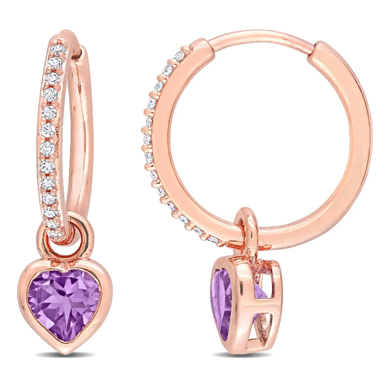 Best hoop earrings with custom designs for a personalized, unique accessory-Mimi & Max 4/5 CT TGW Amethyst and 1/8 CT TDW Diamond Heart Huggie Earrings in 10k Rose Gold