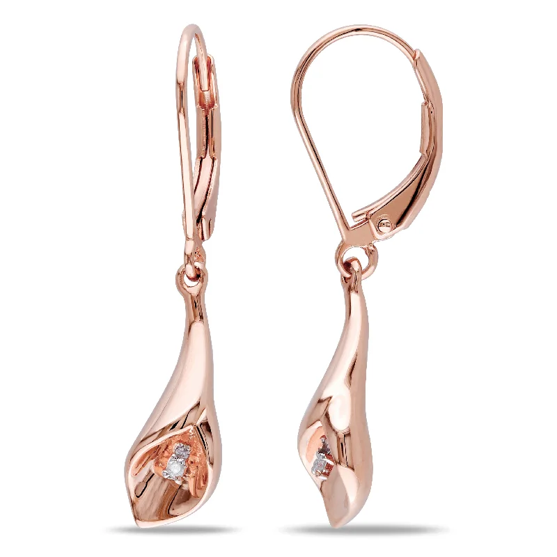 Best hoop earrings with snake chain details for a sleek and modern touch-Mimi & Max Diamond Calla Lily Leverback Earrings in Pink Plated Sterling Silver