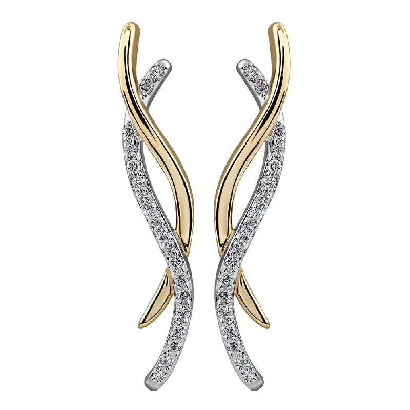 Hoop earrings with twisted metal designs for a dynamic and modern style-Modern Diamond and Two-Tone Gold Earrings