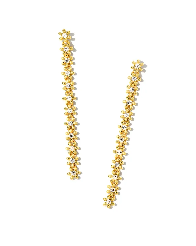 Hoop earrings with textured gold for a refined and sophisticated aesthetic-Nydia Linear Earrings in Gold White Crystal