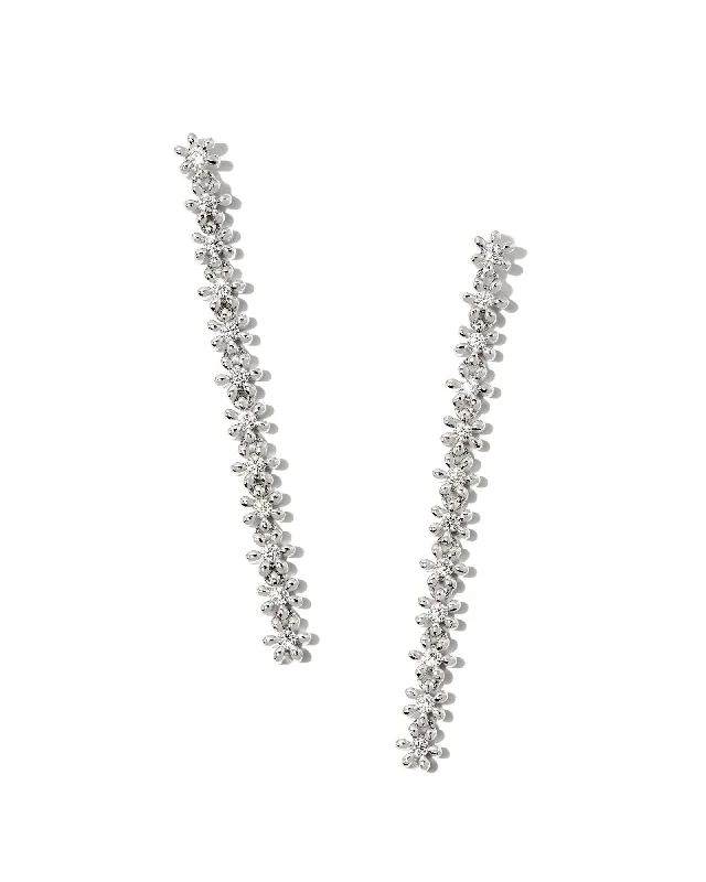 Best hoop earrings with baroque pearls for a luxurious and elegant vibe-Nydia Linear Earrings in Silver White Crystal