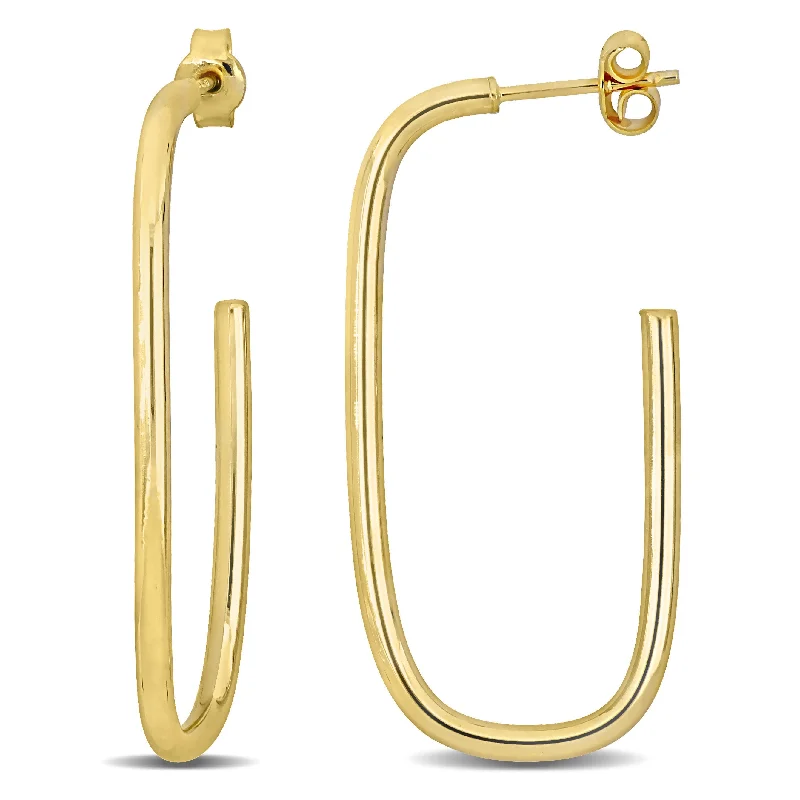 Hoop earrings with polished silver finish for a shiny, modern appeal-Open Rectangular Earrings in 10K Yellow Gold