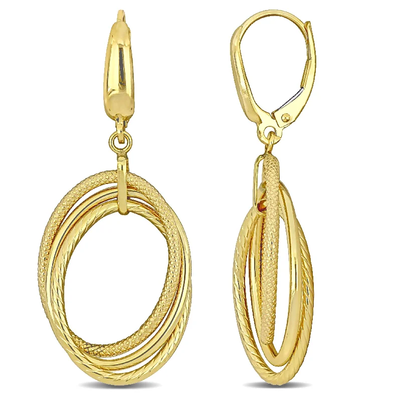 Hoop earrings with oversized designs for a bold, fashion-forward statement-Open Triple Oval Hanging Earrings on Leverback in 10K Yellow Gold