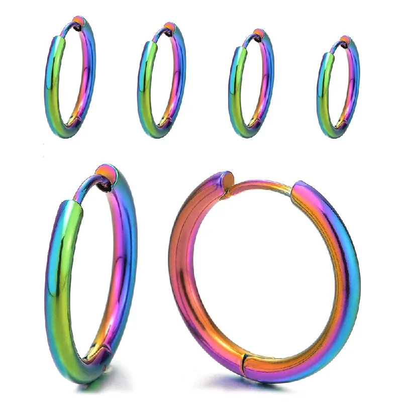 Best hoop earrings with snake-inspired designs for an edgy and fierce vibe-Pair Stainless Steel Colorful Plain Circle Huggie Hinged Hoop Earrings for Men Women