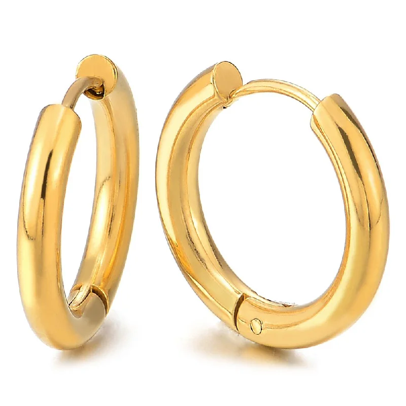 Best hoop earrings with stacked layers for a dimensional and bold look-Pair Stainless Steel Gold Color Plain Circle Huggie Hinged Hoop Earrings for Men Women