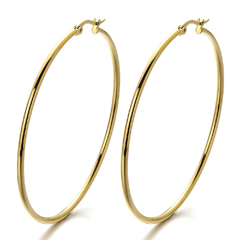 Best hoop earrings with sparkling cubic zirconia for a brilliant, budget-friendly effect-Pair Stainless Steel Large Plain Circle Huggie Hinged Hoop Earrings for Women Gold Color …