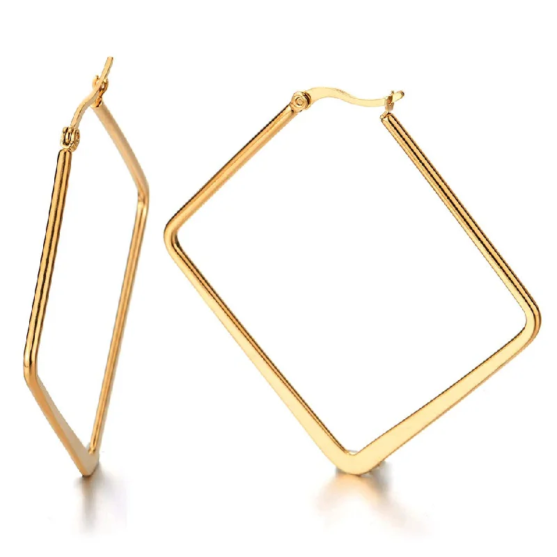 Best hoop earrings with geometric triangle shapes for a modern, chic design-Pair Stainless Steel Gold Square Huggie Earrings for Women Girls