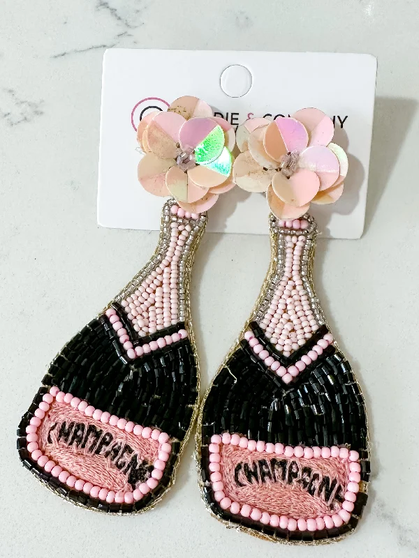 Hoop earrings with oversized pearl accents for a statement-making look-Pink/Black Champagne Dangle Earring