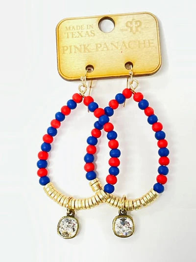 Hoop earrings with leather accents for a sleek and bold combination-Red/Blue Beaded Teardrop Earring