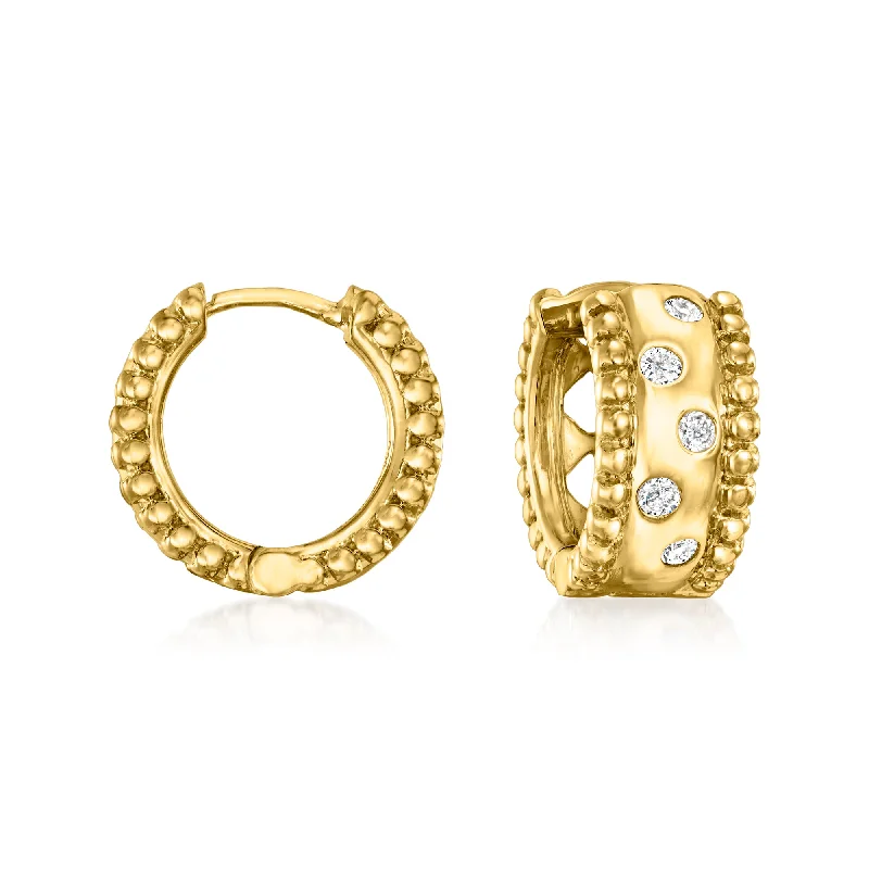 Best hoop earrings with floral designs for a feminine and delicate look-Ross-Simons Diamond Dotted Beaded-Edge Hoop Earrings in 18kt Gold Over Sterling