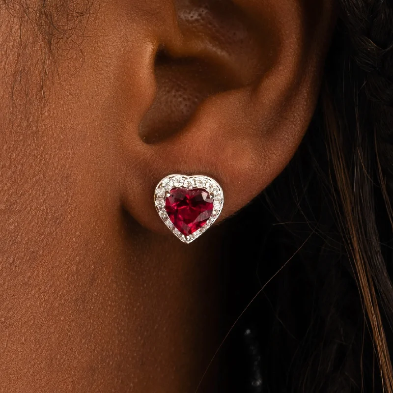 Hoop earrings with resin accents for a bold and colorful design-Ruby Heart Earrings White Gold