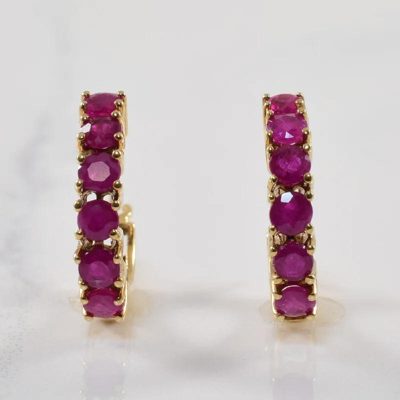 Hoop earrings with faceted crystals for added sparkle and shine-Ruby Huggie Earrings | 1.20ctw |