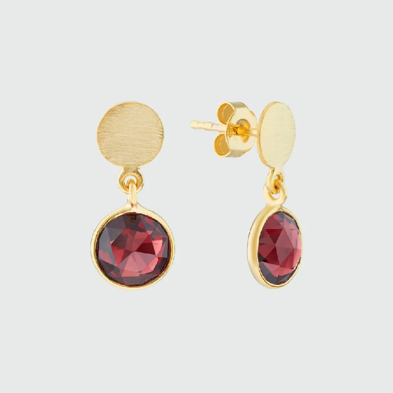 Hoop earrings with tortoiseshell designs for a chic and classic style-Salina Gold Vermeil Disc & Garnet Earrings