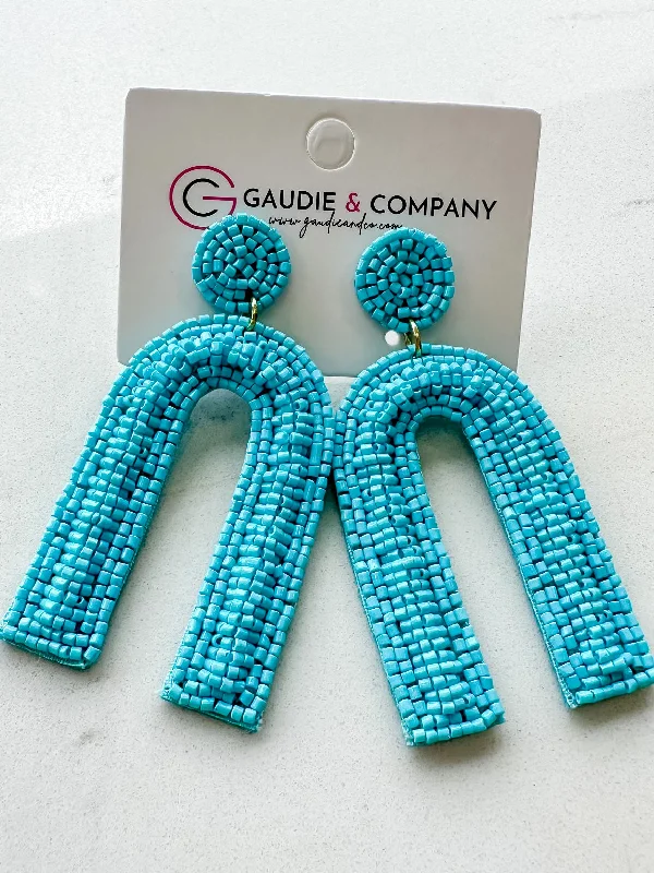 Best hoop earrings with gemstone accents for a colorful and elegant appearance-Seed Bead U Dangle Earring in Turquoise