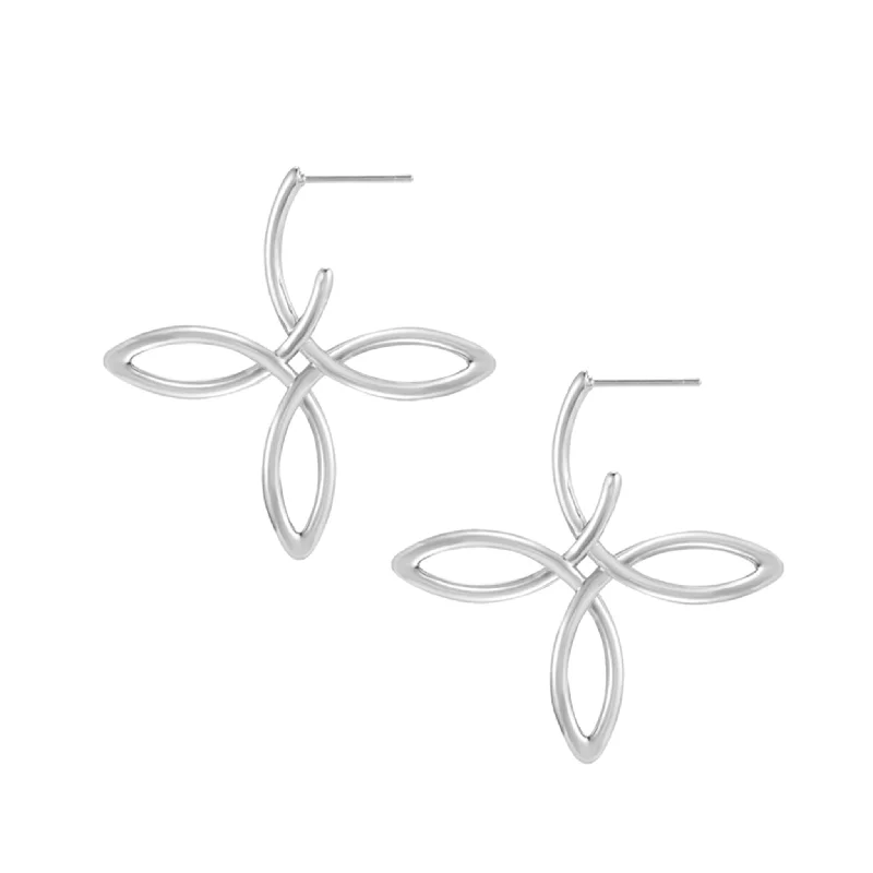 Hoop earrings with intricate designs for a unique and artistic appearance-She's Classic Cross Hoop Earrings In Silver