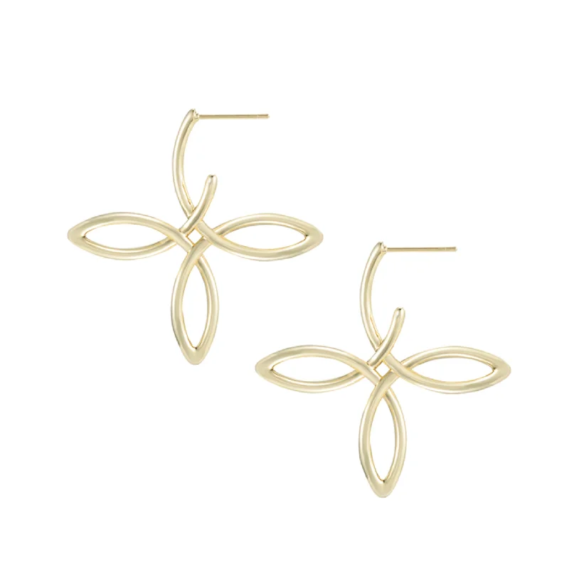 Hoop earrings with hammered textures for a boho-chic and rustic vibe-She's Classic Cross Hoop Earrings in Gold