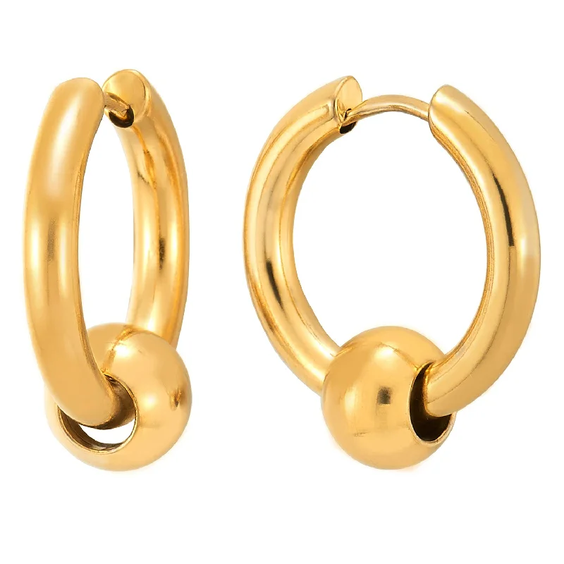 Best hoop earrings with gold for a luxurious and timeless look-Stainless Steel Gold Color Circle Beads Huggie Hinged Hoop Earrings for Men Women, 2pcs