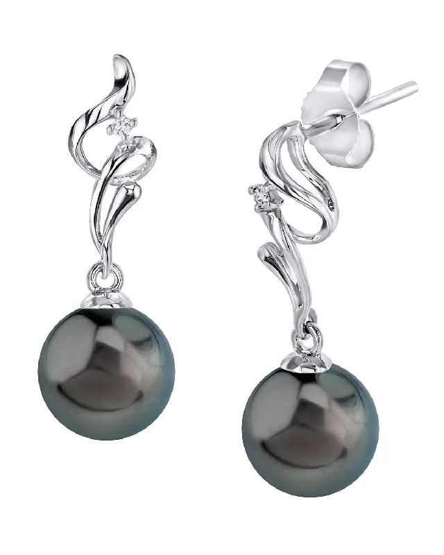 Best hoop earrings with geometric pendants for a modern, chic appeal-Black Tahitian Pearl & Diamond Aria Dangle Earrings