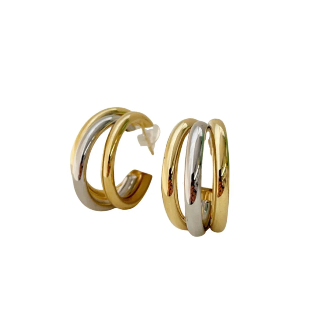 Best hoop earrings with oval shapes for a unique and elongated design-Triple Threat Hoop in Mixed Metal