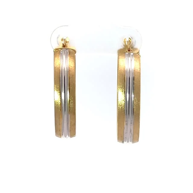 Hoop earrings with circle designs for a classic and timeless shape-Two-Tone Gold Satin Finish Oval Hoop Earrings