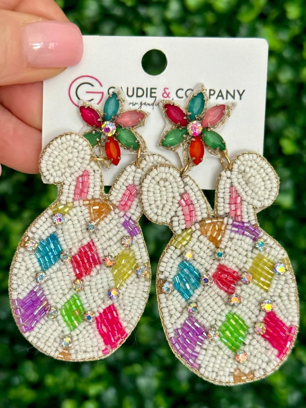 Hoop earrings with a chunky design for a bold and trendy statement-White Easter Egg Bunny Earring